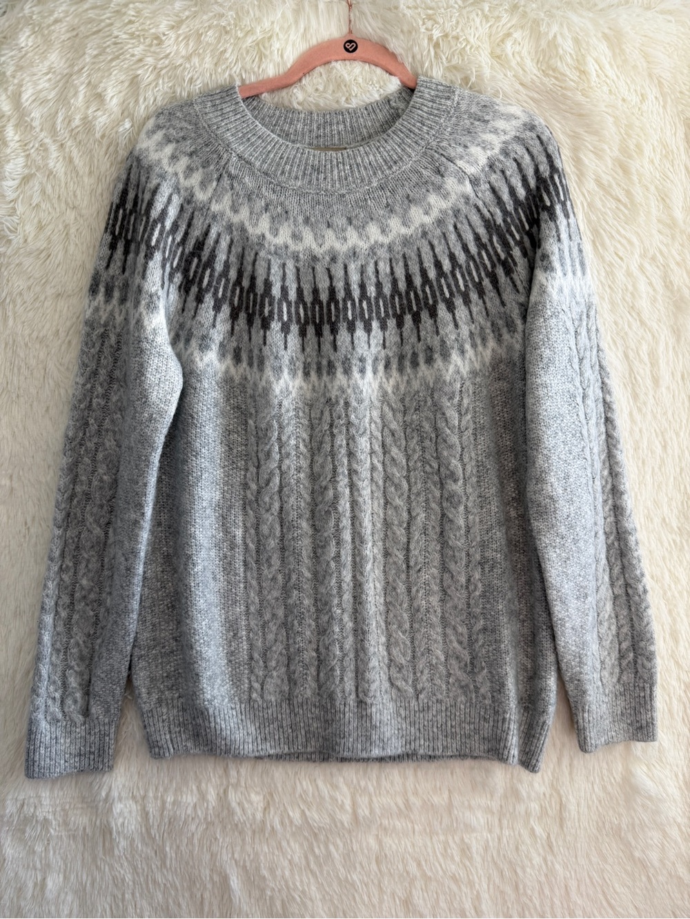 Wind River Heritage Womens Fair Isle Cable Knit Sweater Size XL Grey Cabincore